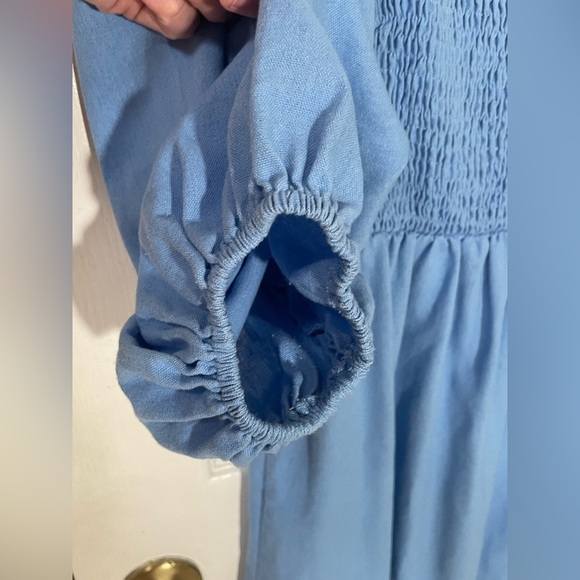 Tuckernuck Dress Women's XS XSmall Smocked Mini Linen Blend Puff Sleeve Blue - Picture 5 of 9